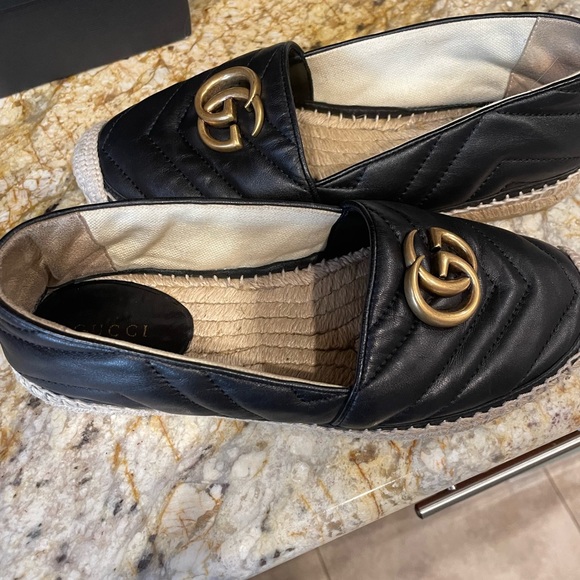 Authentic Black Leather Gucci Espadrille Double G Size 35 - Picture 7 of 9